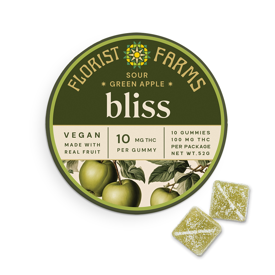 Florist Farms Sour Green Apple THC Gummy, 10mg, 10ct. pkg