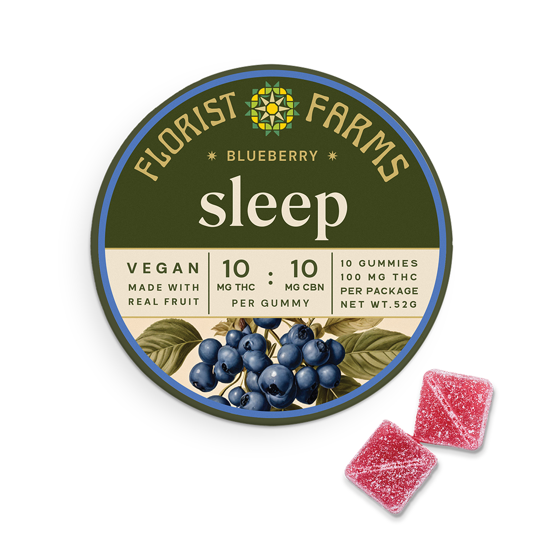 Florist Farms Blueberry THC:CBN Gummy, 10mg, 10ct. pkg