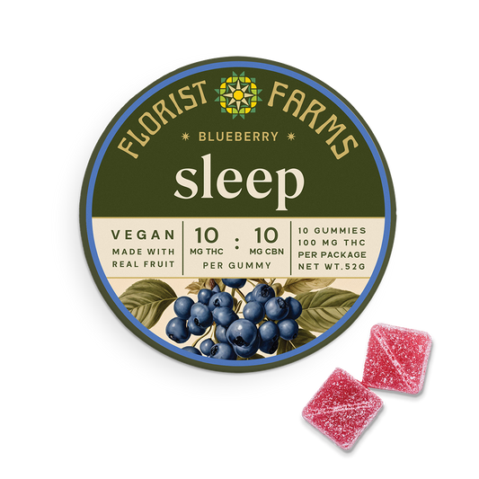 Florist Farms Blueberry THC:CBN Gummy, 10mg, 10ct. pkg